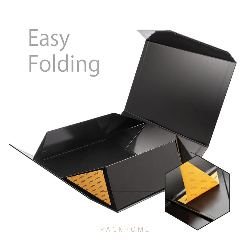 PACKHOME Large Gift Box with Lid 13.5x9x4.1 Inches, Sturdy Collapsible Gift Box with Magnetic Closure (Glossy Black, Grass Texture) - Image 5